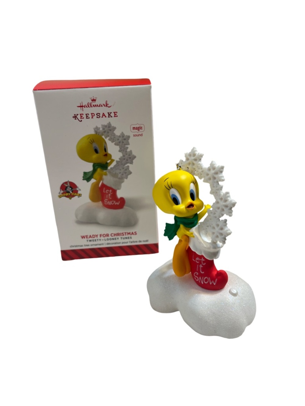 Hallmark Tweety Ornament in Yellow with Red Stocking and Green Scarf